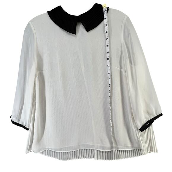 Ted Baker Jenya Blouse S Off White Black Pleated Peter Pan Collar Modest Chic - Picture 10 of 16